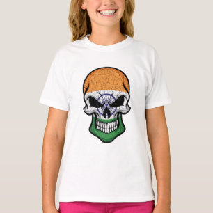 India Smiling Skull Flag  T-Shirt