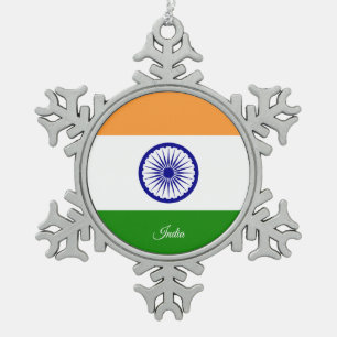 India snowflake, Indian Flag Snowflake Pewter Christmas Ornament
