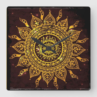India Solar Motif Sun God Square Wall Clock