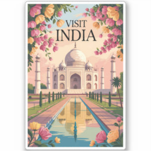 India Taj Mahal Illustration Travel Art Vintage