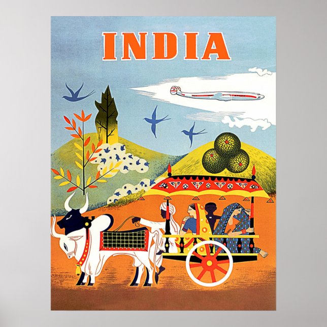 India, traditional art, people in chariots,vintage poster (Front)