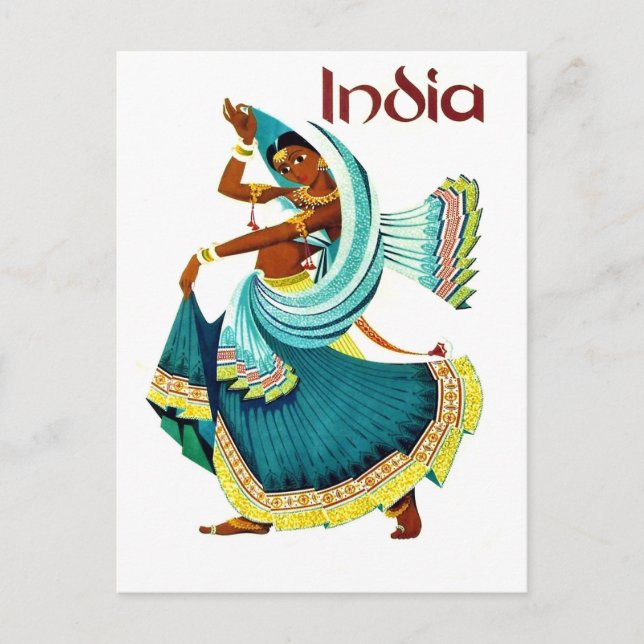 India, traditional dancing woman, vintage travel postcard (Front)