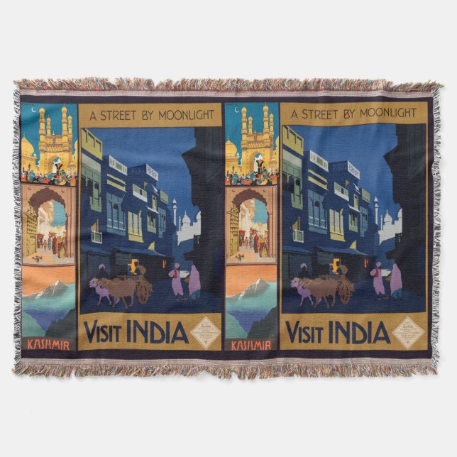 India Travel Poster collage throw blanket (Front)