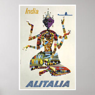 India Travel Poster Hindu Print Alitalia Airlines