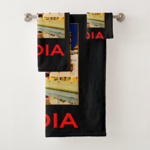 India travel poster indian vintage art bath towel set