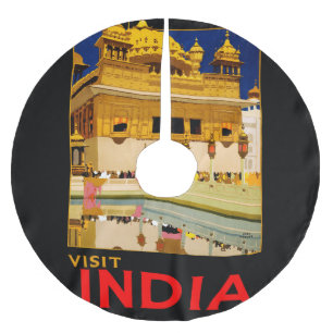 India travel poster indian vintage art brushed polyester tree skirt