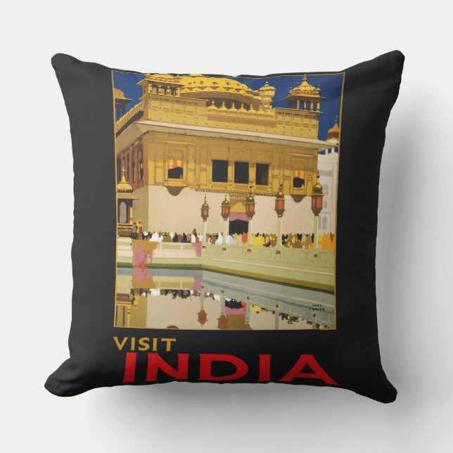 India travel poster indian vintage art cushion (Front)