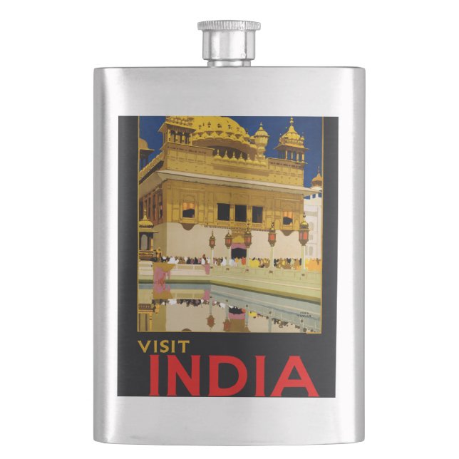 India travel poster indian vintage art hip flask (Front)