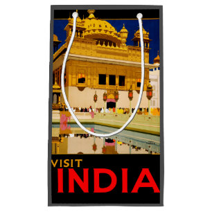 India travel poster indian vintage art small gift bag