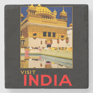 India travel poster indian vintage art stone coaster