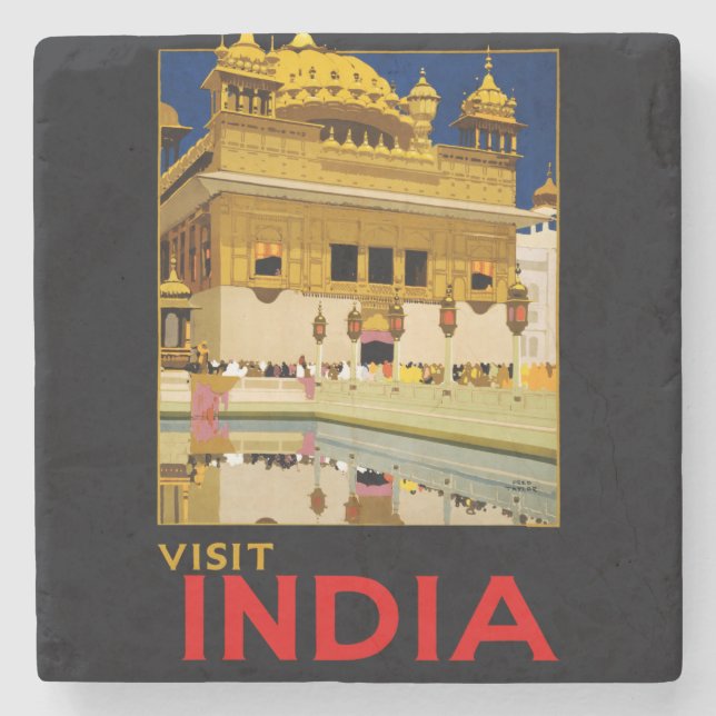India travel poster indian vintage art stone coaster (Front)