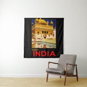 India travel poster indian vintage art tapestry
