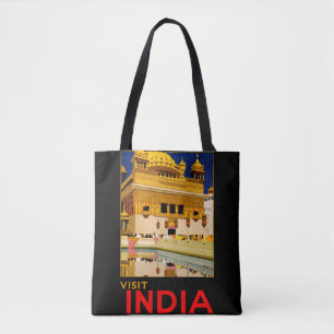 India travel poster indian vintage art tote bag
