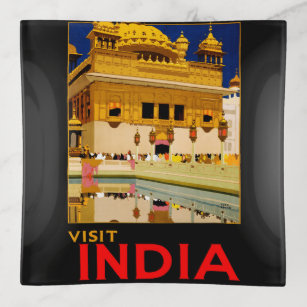 India travel poster indian vintage art trinket trays