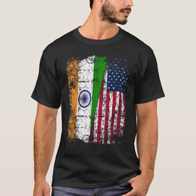 India USA Flag - Indian American T-Shirt (Front)
