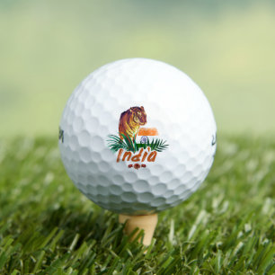 India Vintage Tiger With Flag Retro Lotus Souvenir Golf Balls