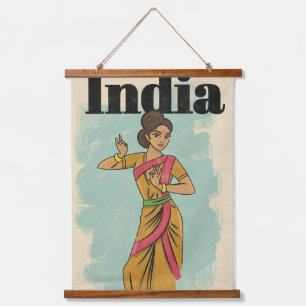 India vintage travel poster hanging tapestry