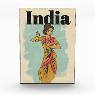 India vintage travel poster photo block