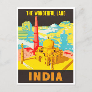 India wonderful land vintage travel postcard