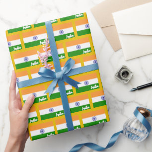 India Wrapping Paper, Indian Flag patriotic Gold Paper