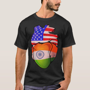 Indian American Split Anatomical Heart With Flags T-Shirt