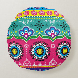 Indian and Pakistani truck art design, Jingle truc Round Cushion