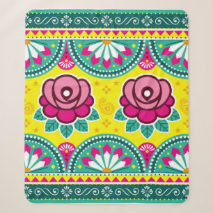 Indian and Pakistani truck art seamless long horiz Sherpa Blanket