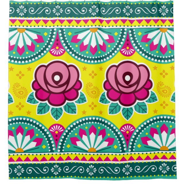 Indian and Pakistani truck art seamless long horiz Shower Curtain (Front)