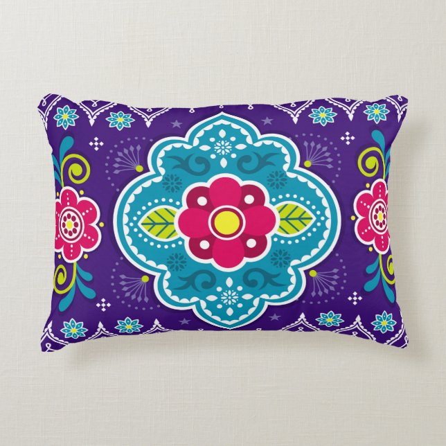 Indian and Pakistani truck art seamless pattern de Decorative Cushion (Front)