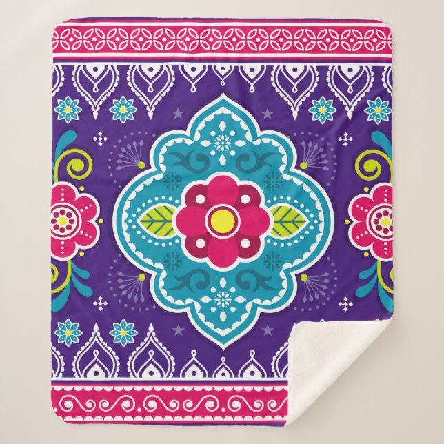 Indian and Pakistani truck art seamless pattern de Sherpa Blanket (Front)