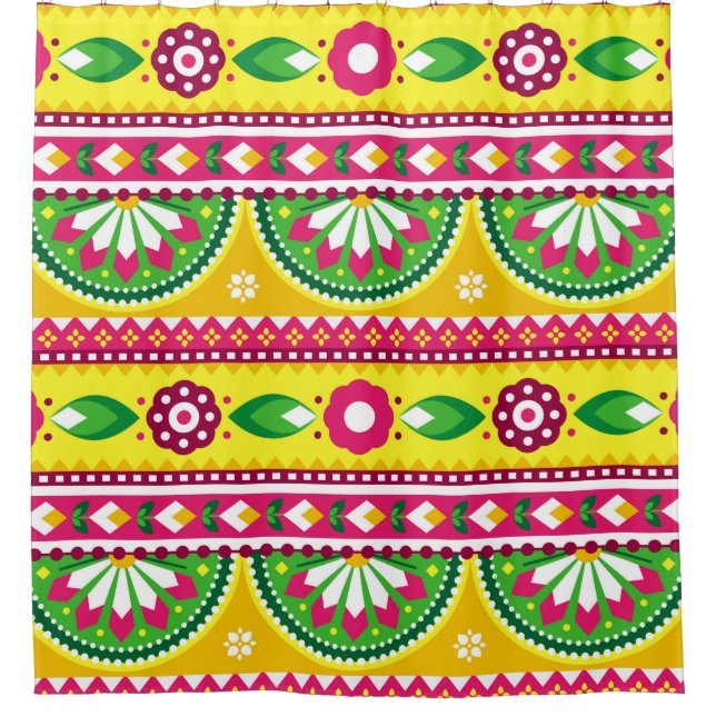 Indian and Pakistani truck art seamless pattern de Shower Curtain (Front)
