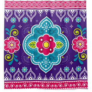 Indian and Pakistani truck art seamless pattern de Shower Curtain