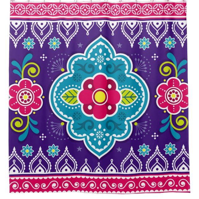 Indian and Pakistani truck art seamless pattern de Shower Curtain (Front)