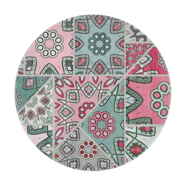 Indian Arabic Patchwork Quilt Vintage Cutting Board (Front)