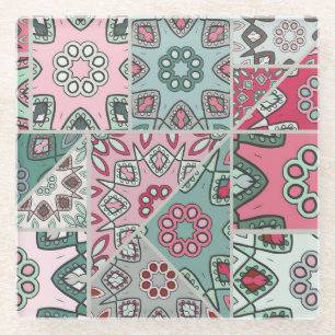 Indian Arabic Patchwork Quilt Vintage Glass Coaster