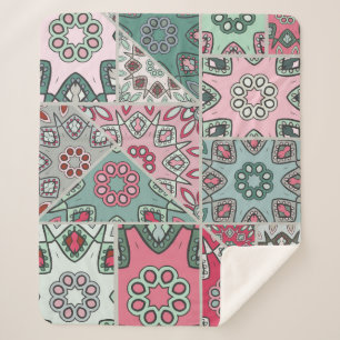 Indian Arabic Patchwork Quilt Vintage Sherpa Blanket