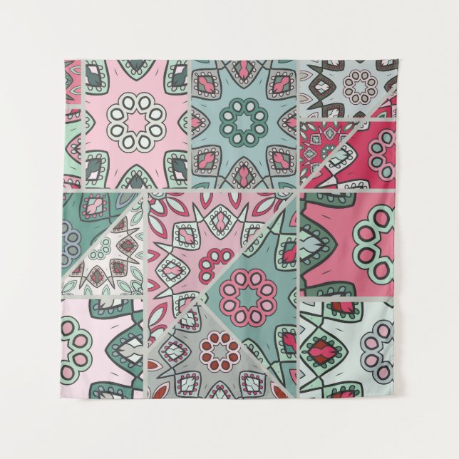 Indian Arabic Patchwork Quilt Vintage Tapestry (Front)
