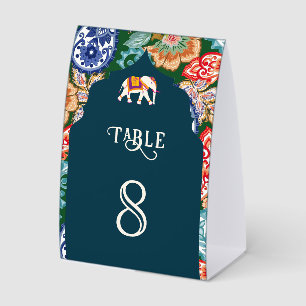 Indian Art Elephant Dark Blue Wedding Table Number