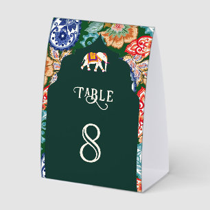 Indian Art Elephant Emerald Wedding Table Number