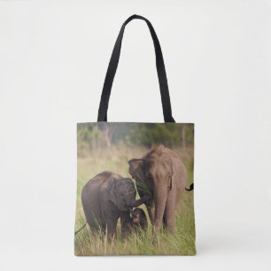 Indian Asian Elephant Family in the Savannah Tote Bag
