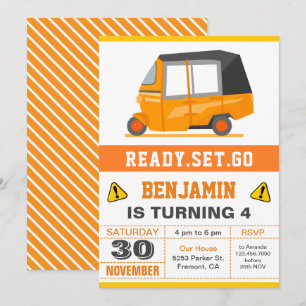 Indian Auto Rickshaw Tuk Tuk Birthday Party Invitation