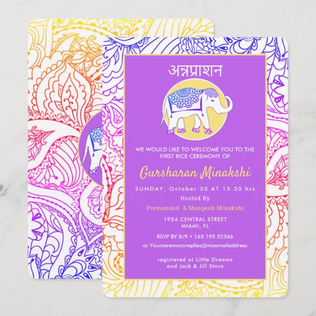 Indian Baby First Rice Annaprashana  Ceremony Invitation (Front/Back)