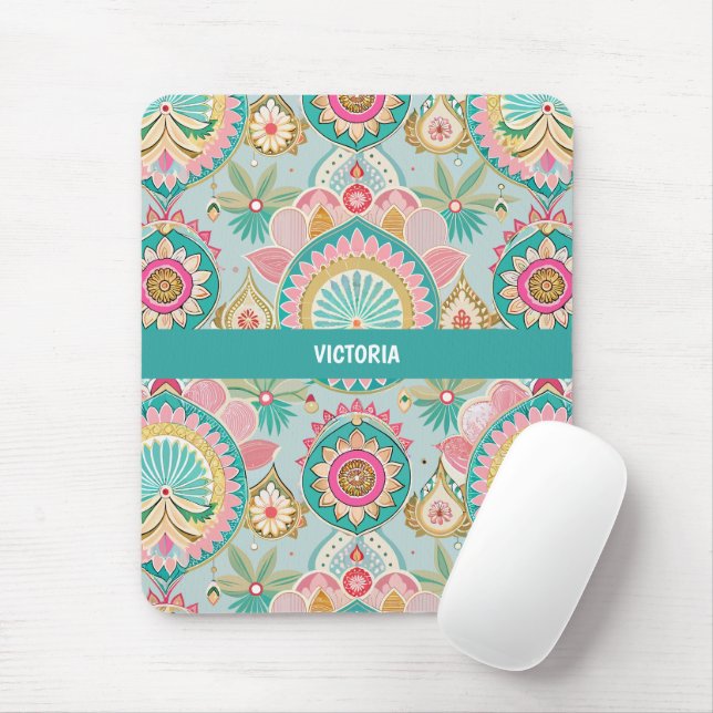 Indian Bazaar Pastel Custom Pattern Mouse Mat (With Mouse)