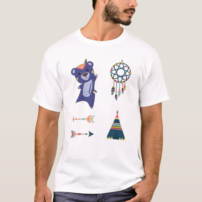 Indian Bear blue Fashing Teddy Feather Cute T-Shirt (Front)