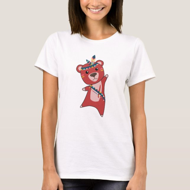Indian Bear Fashing Teddy Feather Cute T-Shirt (Front)