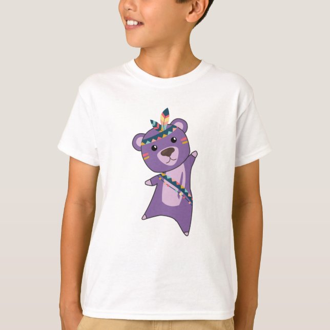 Indian Bear Purple Fashing Teddy Feather Cute T-Shirt (Front)