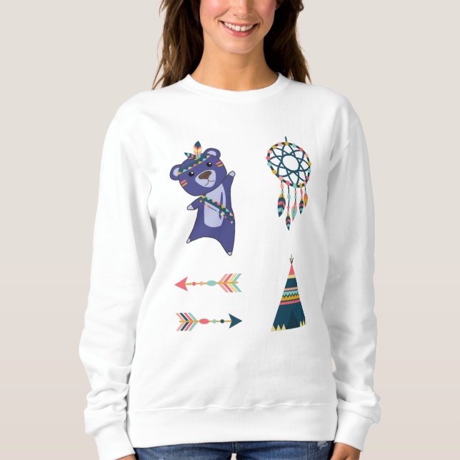 Indian Bear Sticker Set Bear Teepee Dream Catcher Sweatshirt (Front)