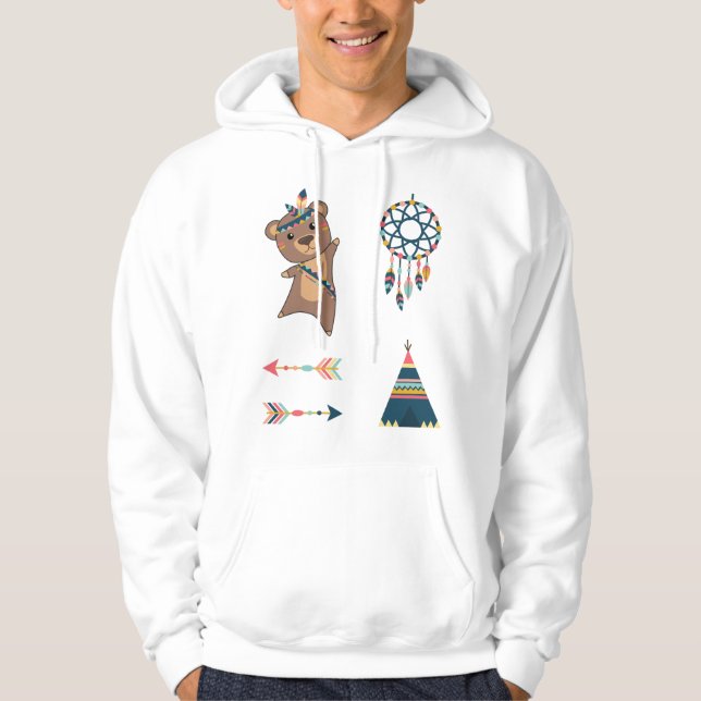 Indian Bear Sticker Set Teepee Cute Hoodie (Front)
