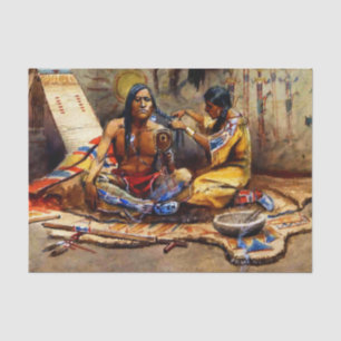 “Indian Beauty Parlor” by Charles M Russell Tissue Paper