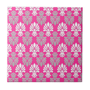 Indian Block Print Floral Pattern - Pink Tile